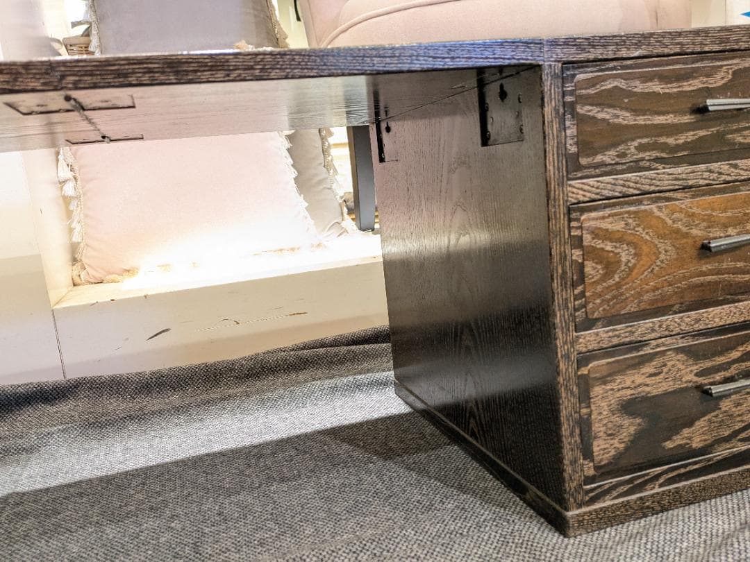 折り畳み式 文机 座机 引き出し 3段 小物入れ 和家具 木製 書斎机 古民具