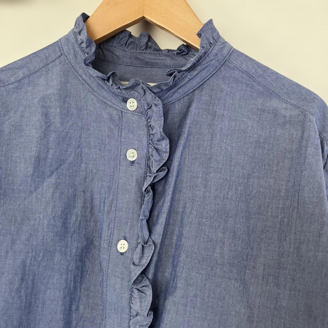今期美品　midiumi フロントハーフ　フリルシャツ　ネイビー　ミディウミ