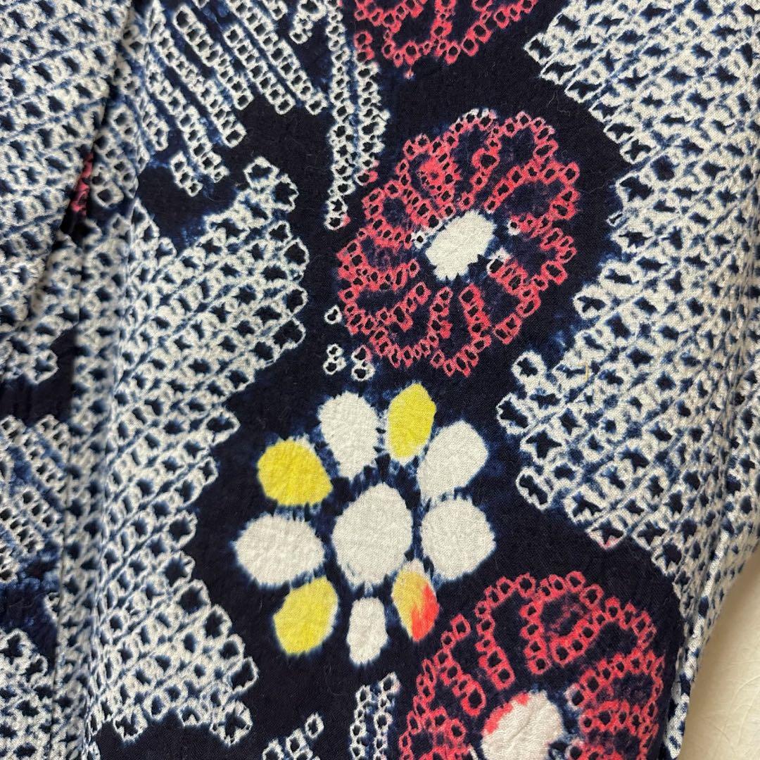 ★有松鳴海絞り浴衣‼️濃紺系　総絞り　手絞り　綿　クリーニング済