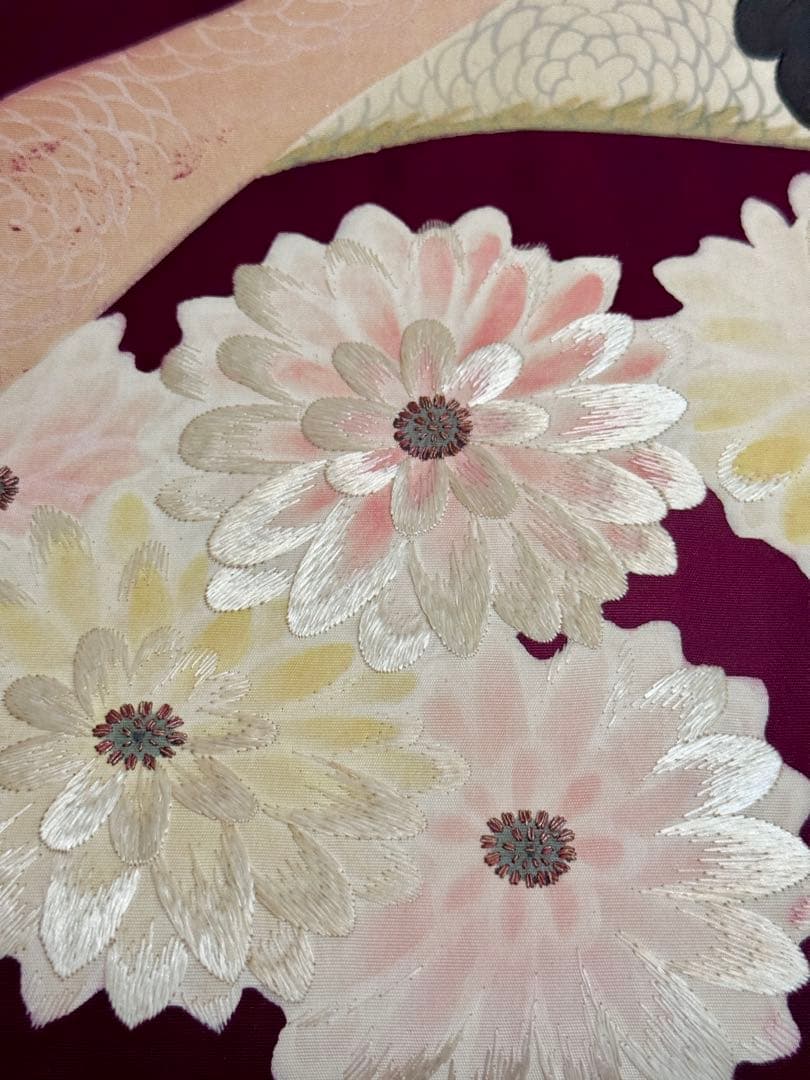 15時までの値段【美品】アンティーク帯 刺繍 塩瀬 菊 乱菊 名古屋帯 正絹