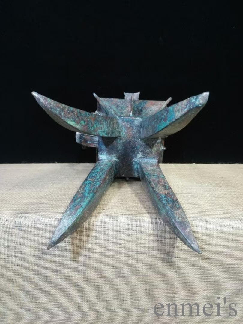 中国古美術 商代 青銅器 婦好方斝 温酒器 禮器 方形 四足 獣首鋬 青銅美術