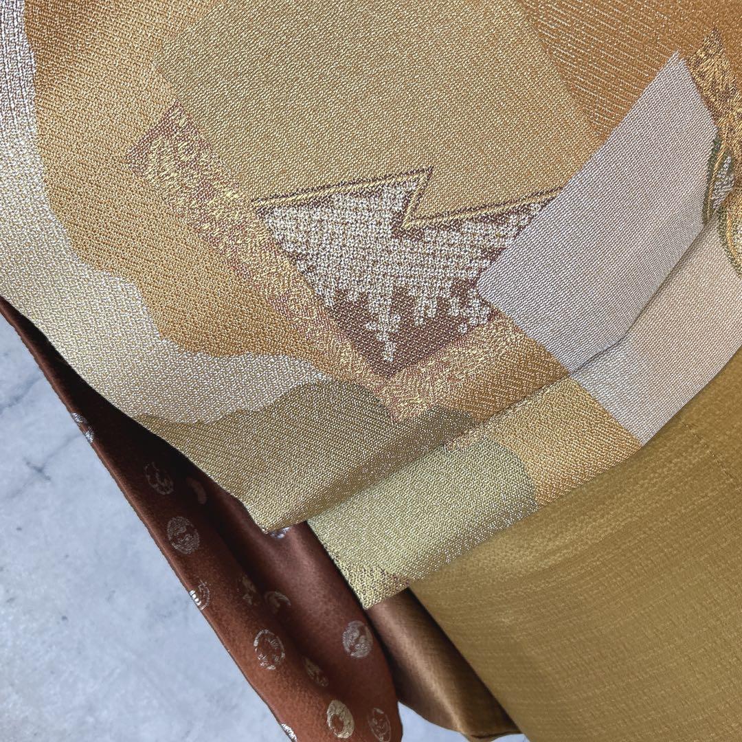 訪問着フルセット　着物　正絹　家紋　かっこいい　茶色　ゴールド