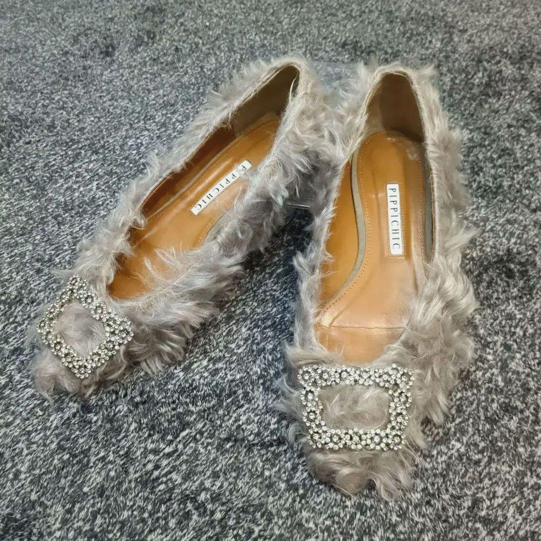 ピッピシック フラットシューズ パンプス ビジュー ファー jewelry