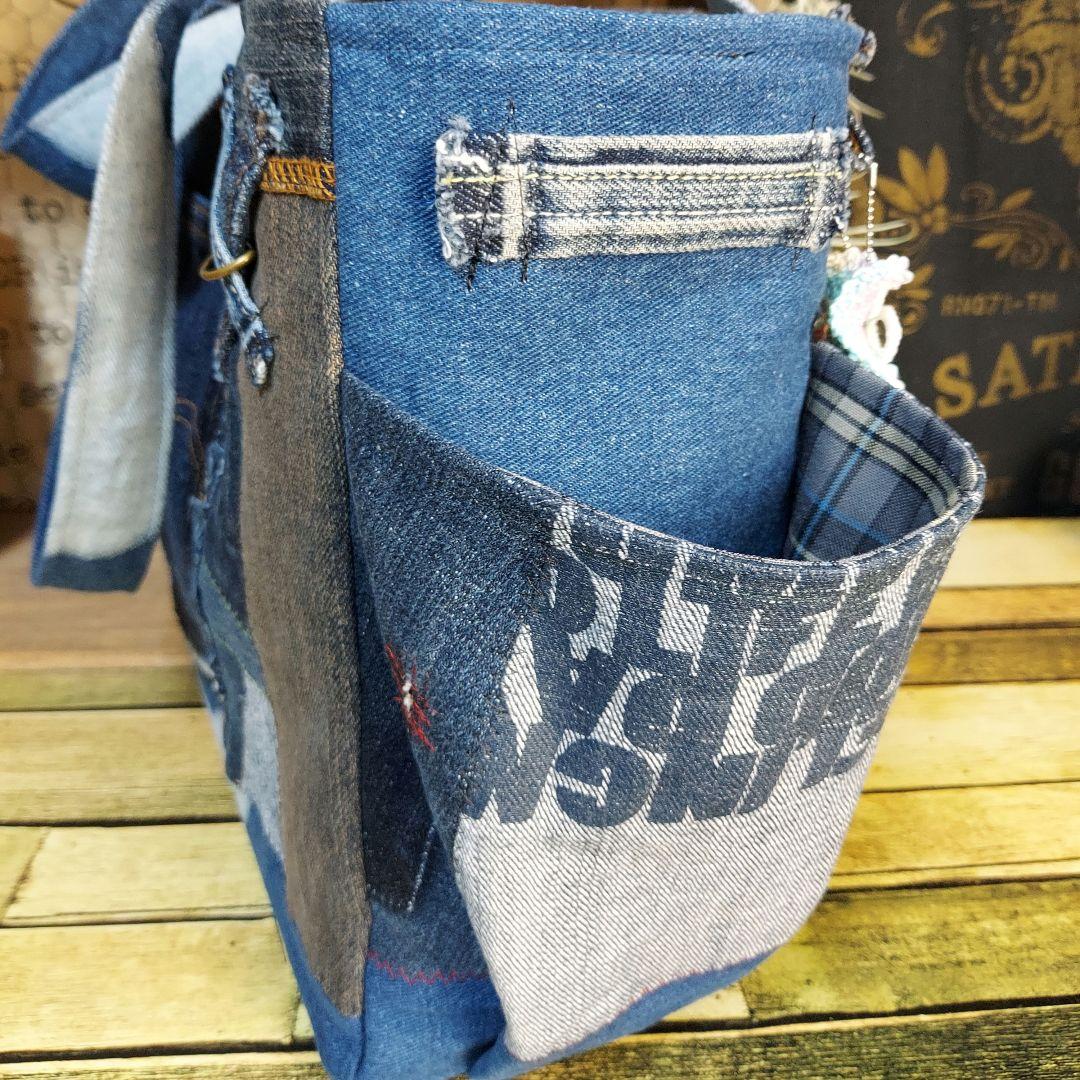 【Kal】大きな刺繍デニムバック　No.625　デニムリメイク