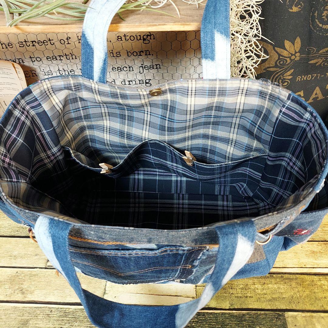【Kal】大きな刺繍デニムバック　No.625　デニムリメイク