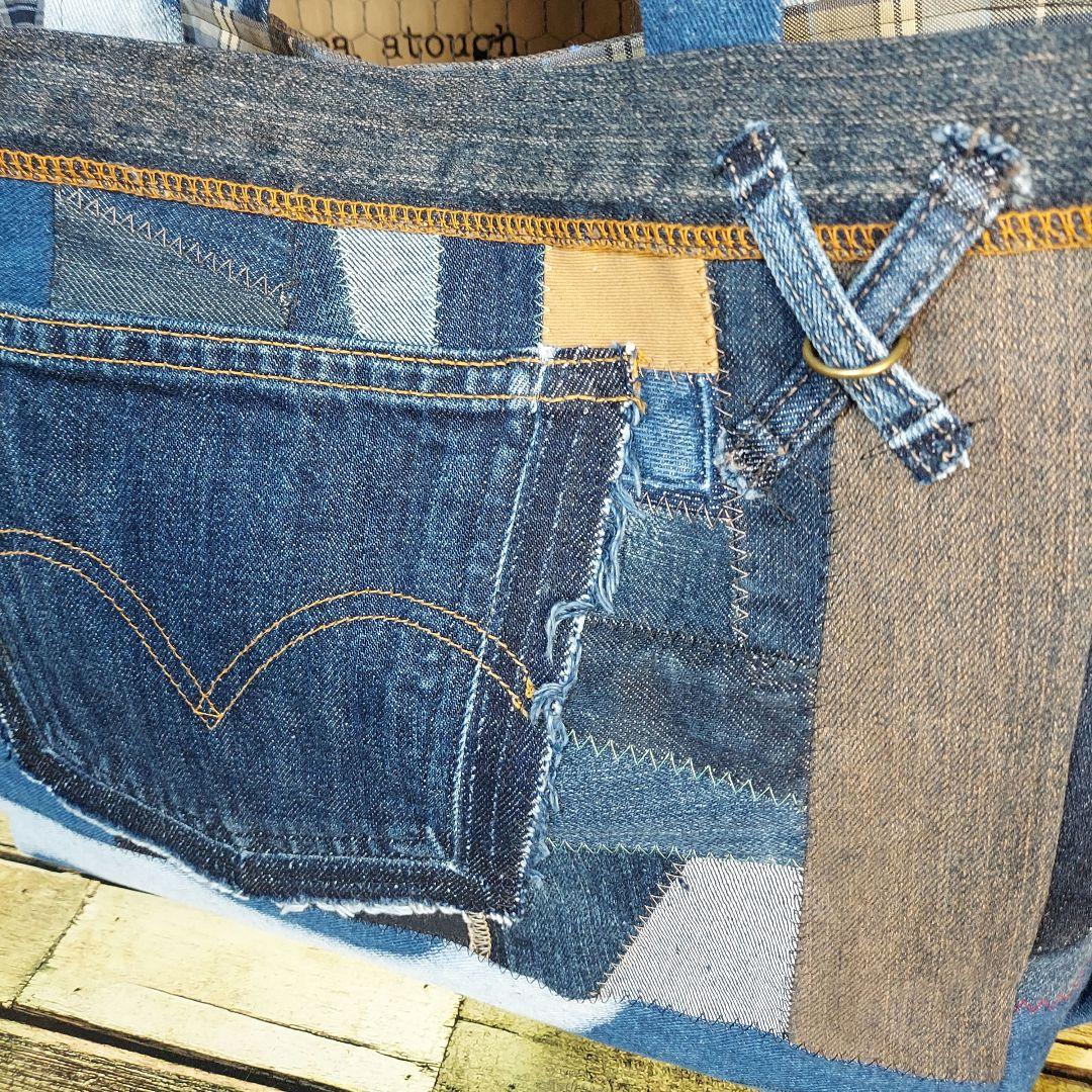 【Kal】大きな刺繍デニムバック　No.625　デニムリメイク