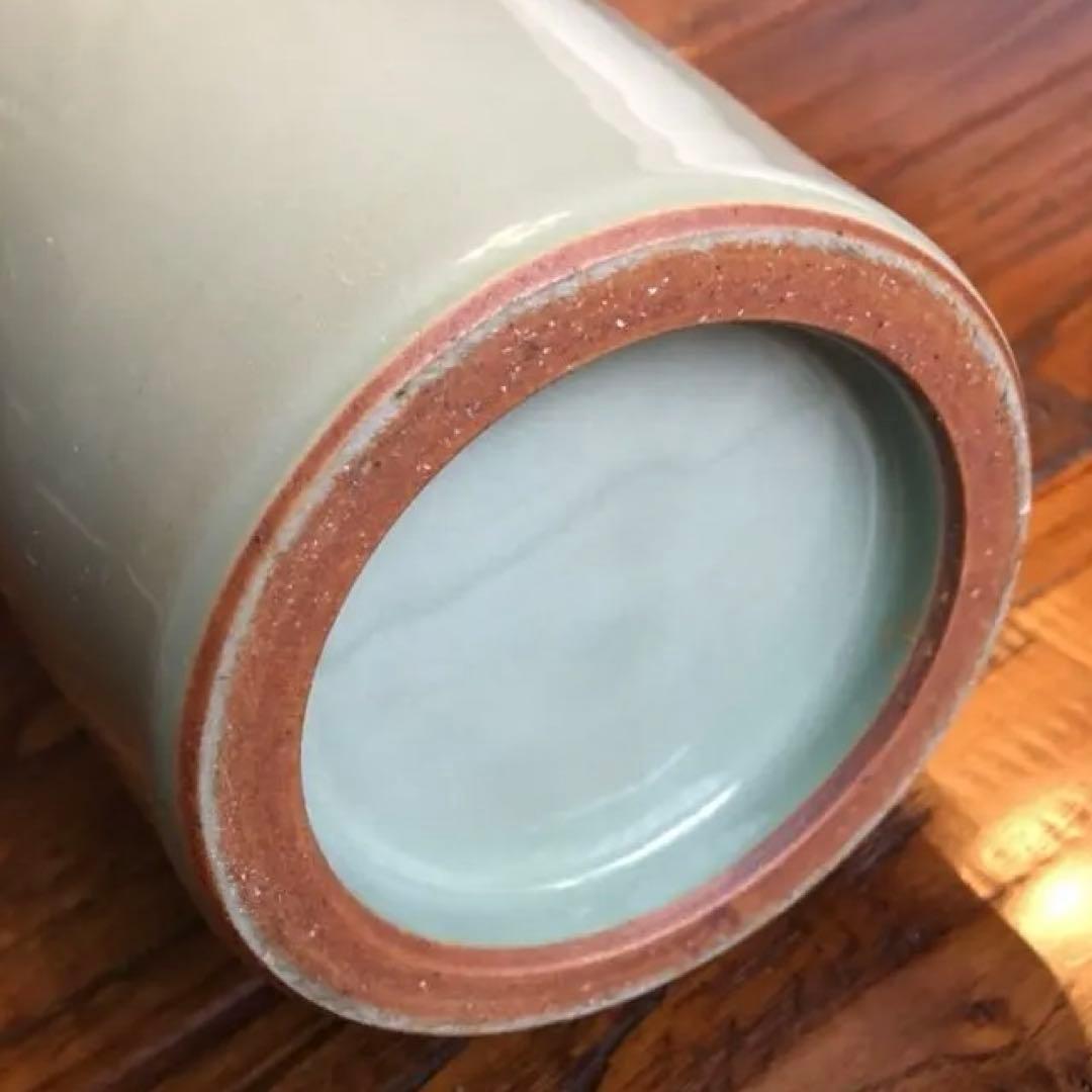 経年70年以上 清水焼 青磁 『鶴』花瓶 花器 花入 壺 飾り壺 時代物 骨董品