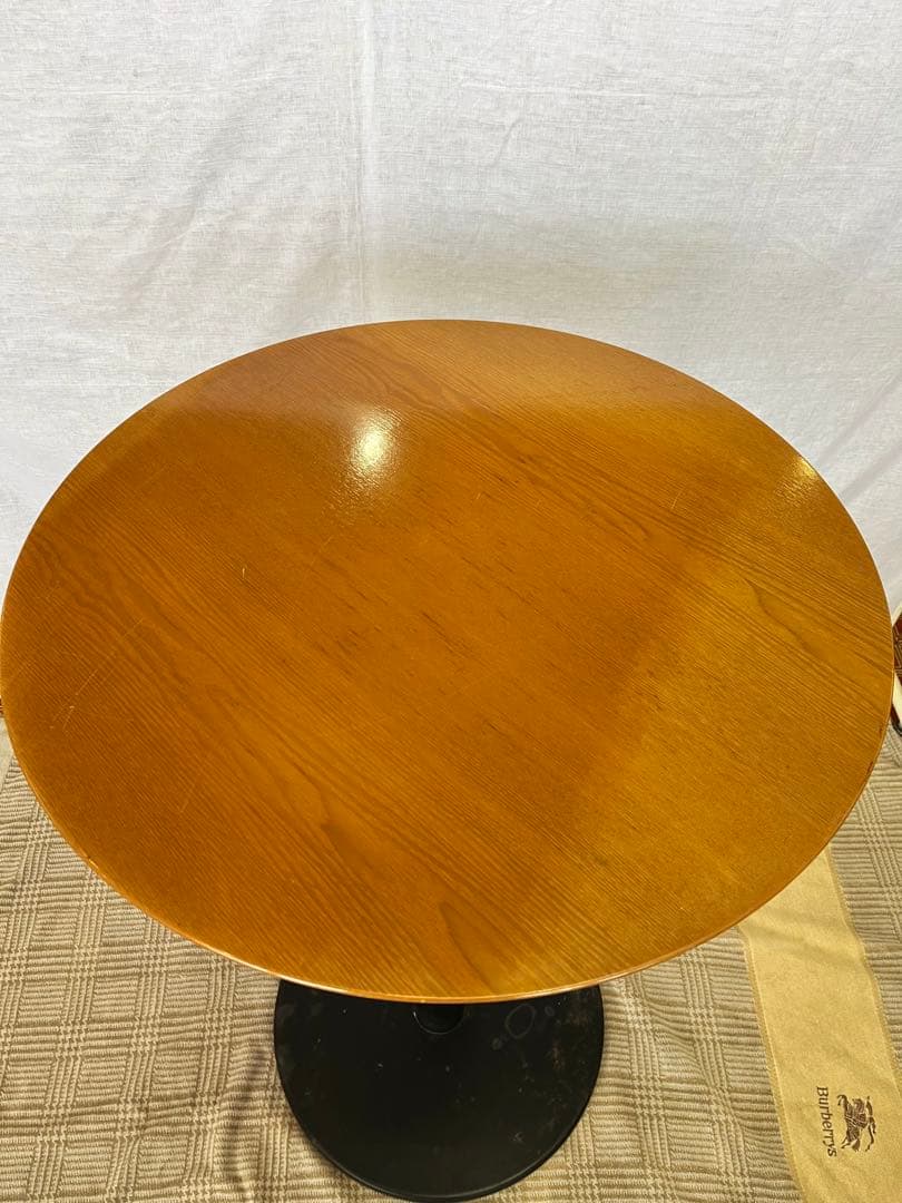 【中古品】アイアンフレーム 木製天板 ラウンドテーブル カウンターテーブル 鉄脚