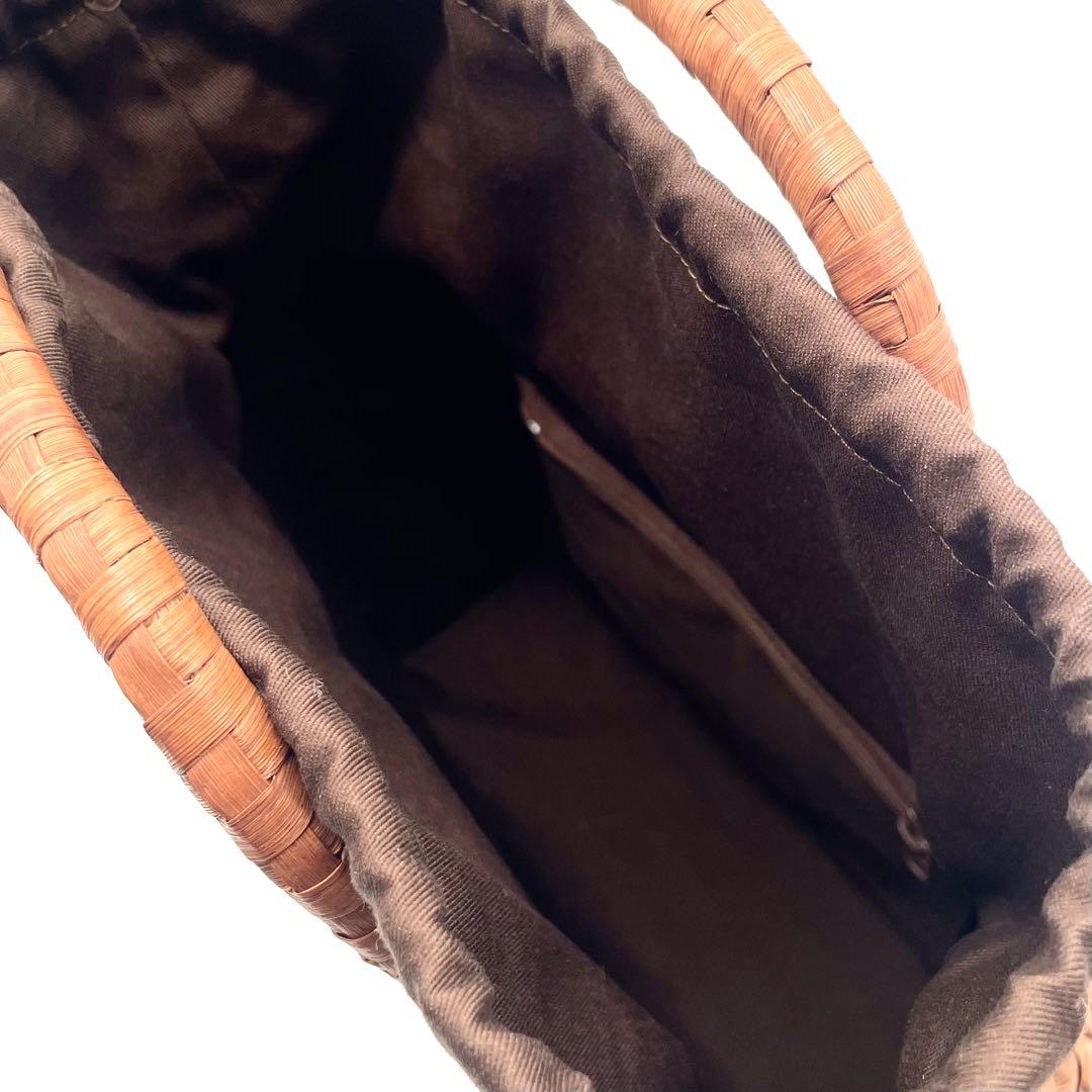 極美品✨山葡萄 かごバッグ 網代+吉祥編み チャーム付き 内布あり