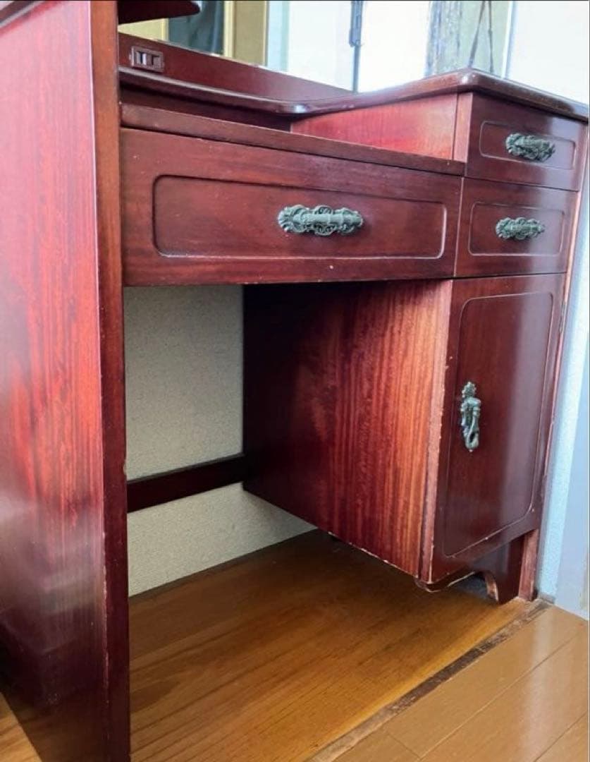 レトロ　昭和ヴィンテージ　鏡台　ワインレッド　赤