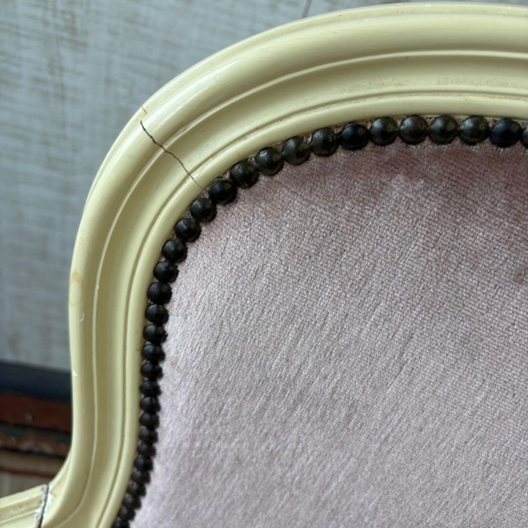 ロココアンティーク 木製ダイニングチェア ベロアアームチェア 姫系 フレンチ家具