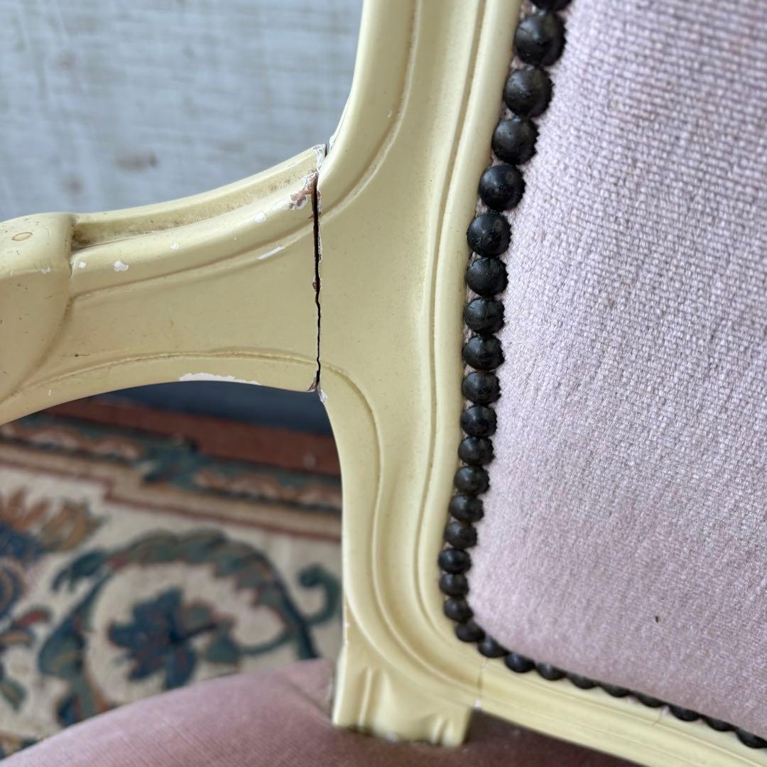 ロココアンティーク 木製ダイニングチェア ベロアアームチェア 姫系 フレンチ家具