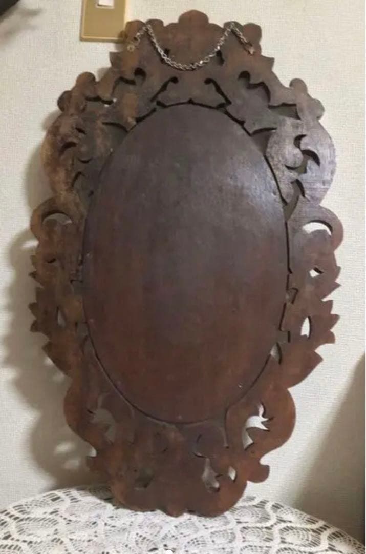 昭和レトロ・壁掛けミラー・鏡・手彫り彫刻・インテリア雑貨・アンティーク・古道具