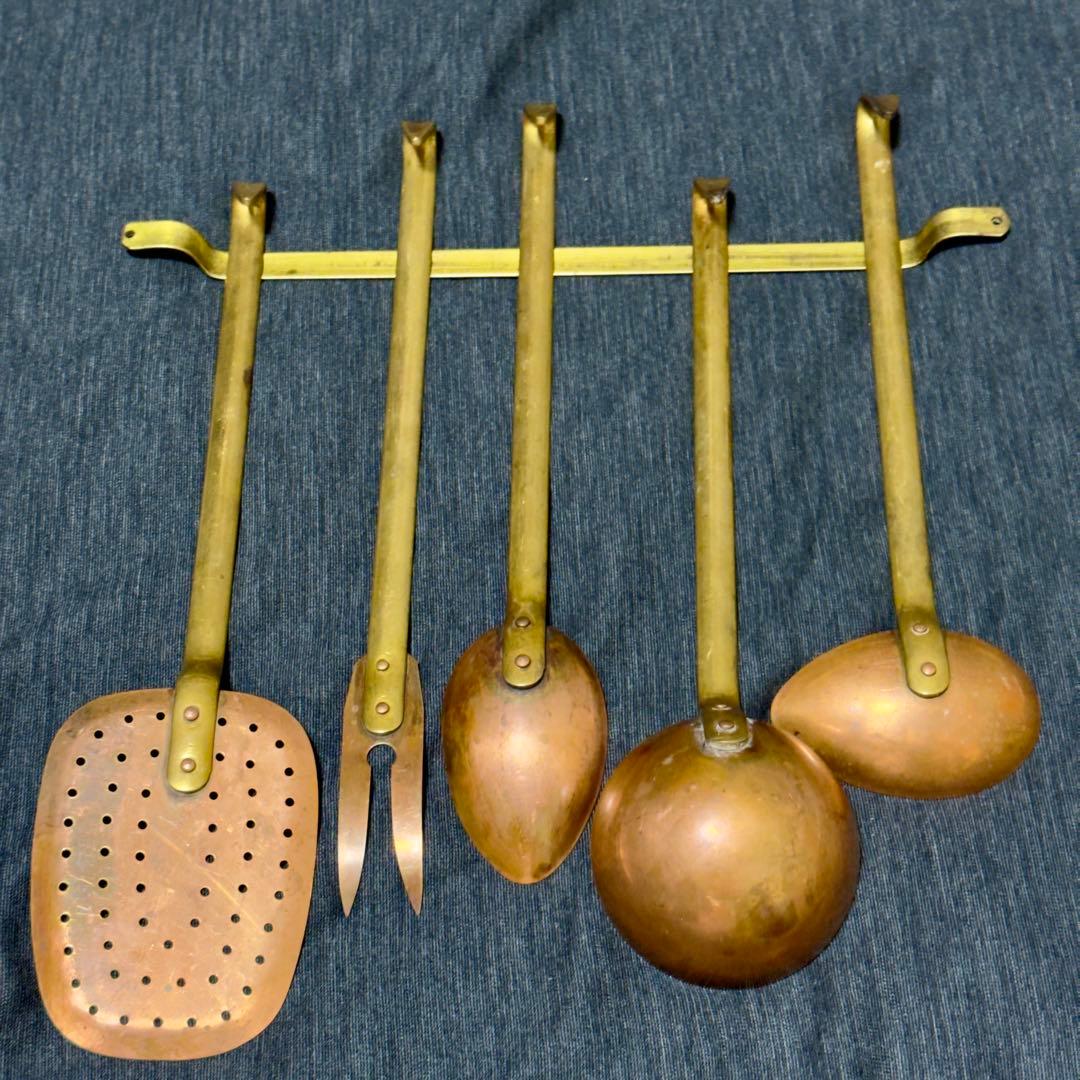 フランス アンティーク キッチンツール5点＋ハンガーセット