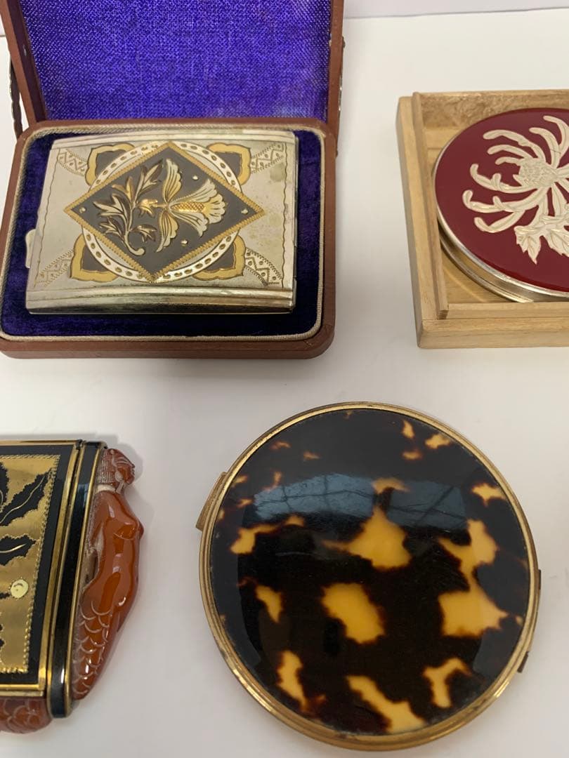 鼈甲　銀製　金彩　ミラー　鏡　ミニコン　小物入れ　まとめ　アンティーク　送料込み