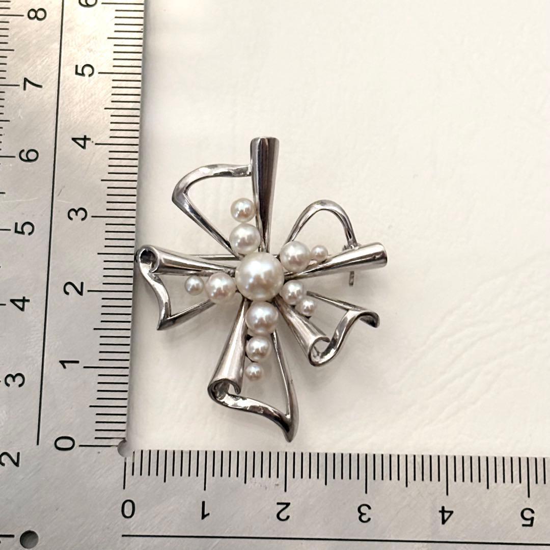 248【ミキモト】シルバー　パール　ブローチ