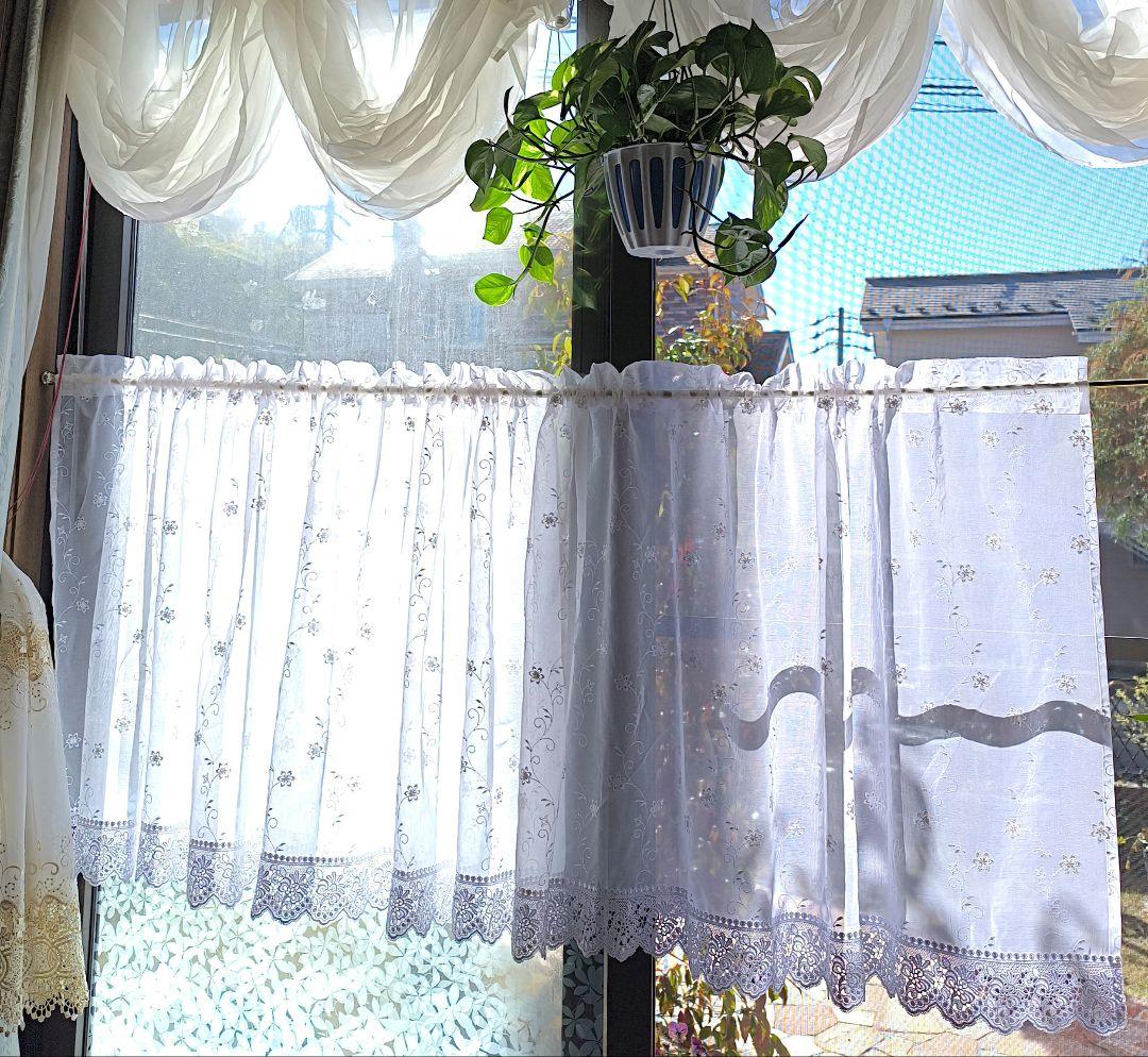 カフェカーテン【ルル様オーダー品　花柄刺繍レース】ハンドメイド
