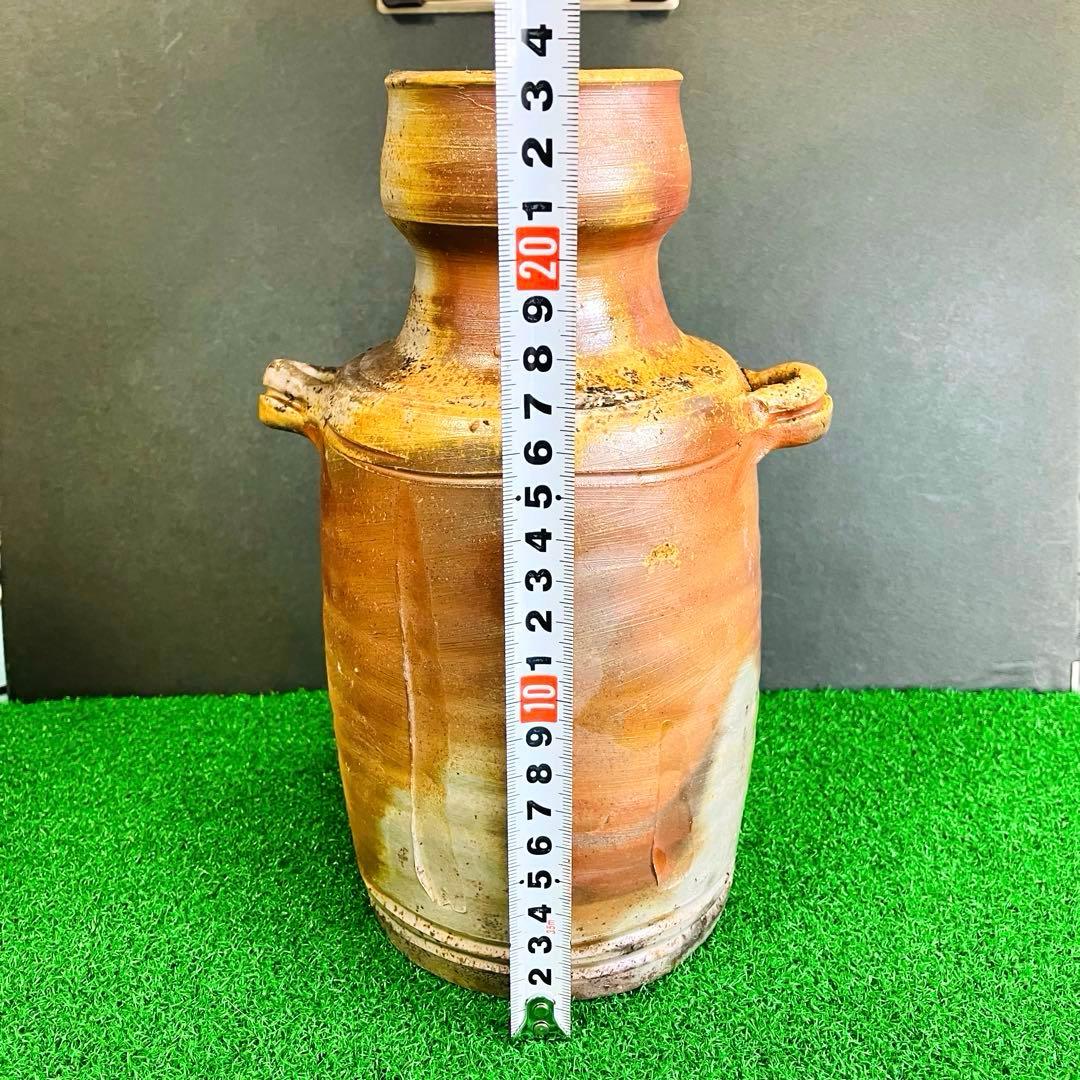 伝統工芸士 嶋幸博 備前焼 耳付花生 共箱 陶歴付き 登窯 骨董 焼き物 花瓶