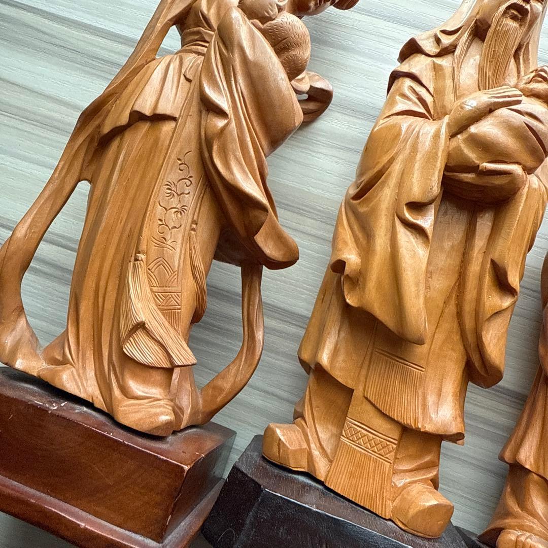 木製置物 4点まとめ売り 木彫り 中国製シールあり