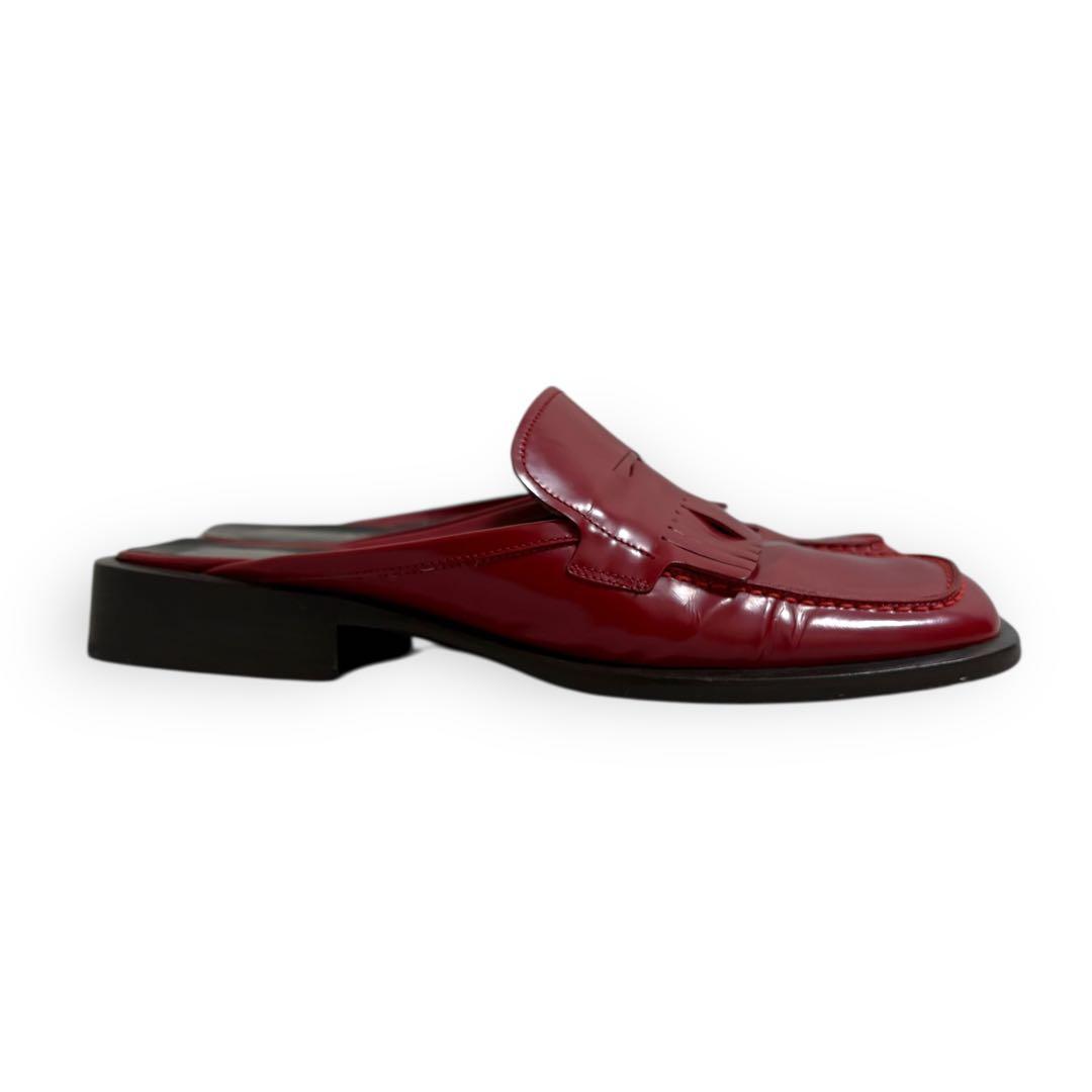 靴 99SS PRADA square toe leather mules red