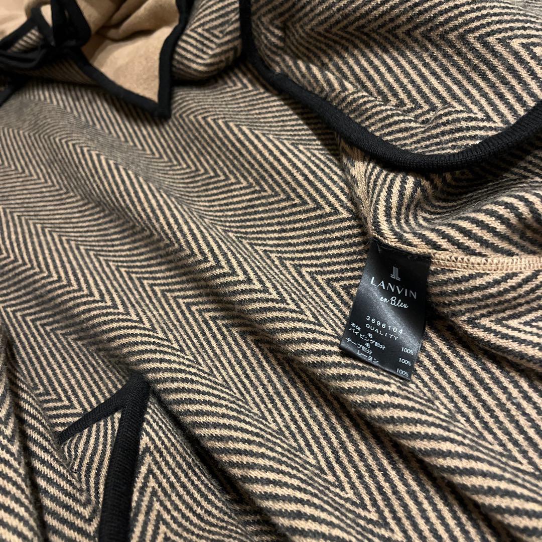バニラ❣️ ランバン✨ニットコート　 毛100 暖かい　バイカラー