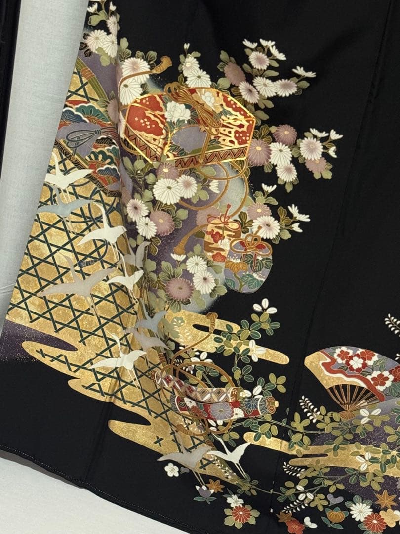 [ネピネピ] 黒留袖　正絹　比翼付き　紋入り　礼装　フォーマル　結婚式