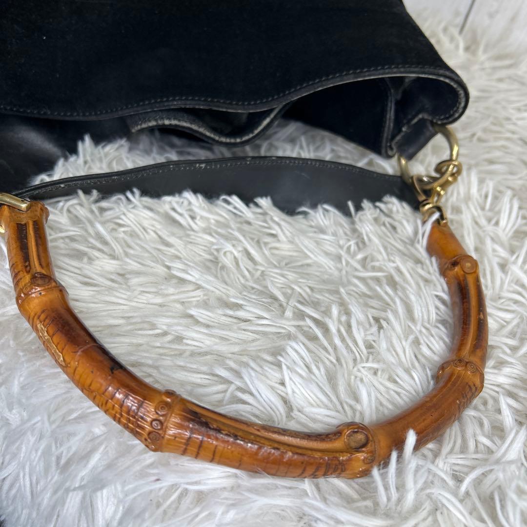 GUCCI バンブー　ショルダーバッグ　ハンドバッグ　スエード　レザー　黒
