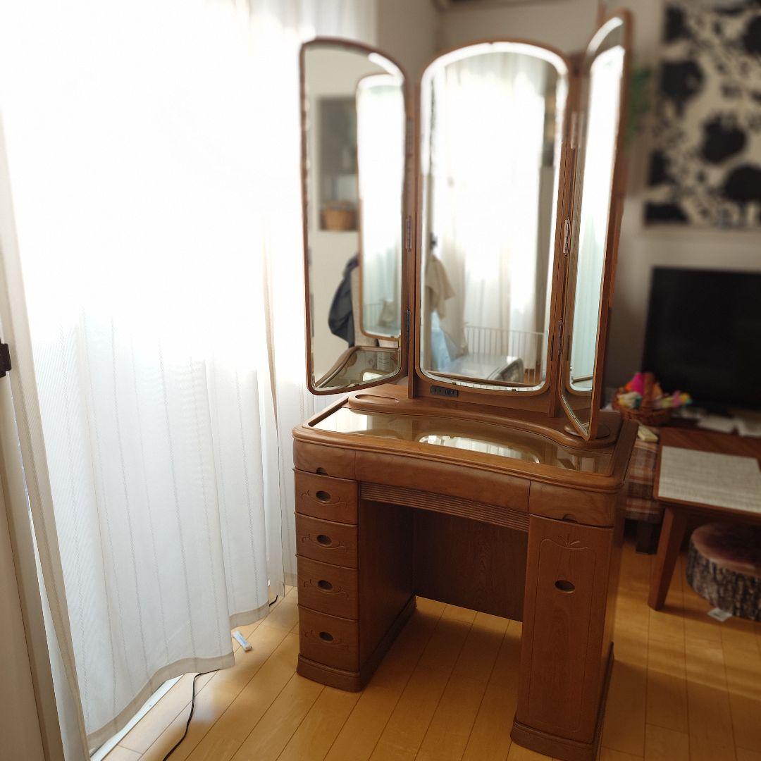 【送料込み】　天然木ドレッサー　鏡台　三面鏡　アンティーク　大塚化学　化粧台
