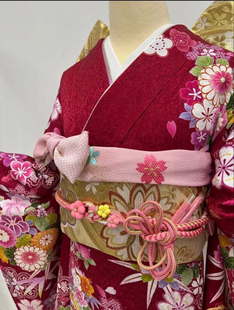 振り袖　フルセット　長襦袢付　ブランド　金彩加工　刺繍入り　銀通　成人式　735