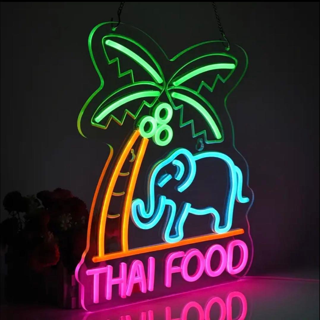 タイ料理 LEDネオンサイン THAI FOOD パームツリー ゾウ 看板