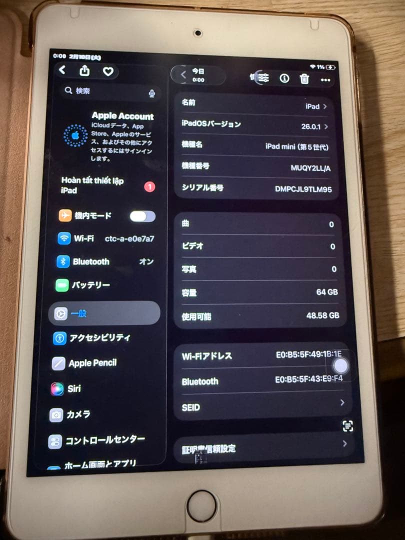 美品Apple IPAD MINI 5 64GB SIMなしゴールド