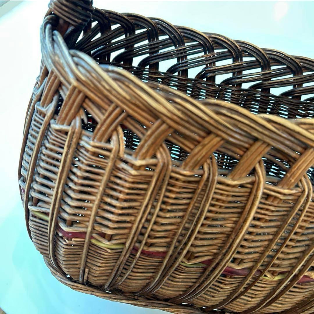 【人気のデザイン】飴色手作りパニエ　フランスアンティーク　バスケット　カゴ