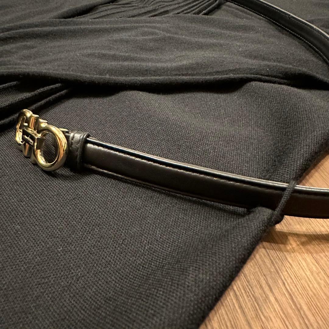 ★サルヴァドーレ フェラガモ★ウールシルクロングカーディガン 黒 ベルト付