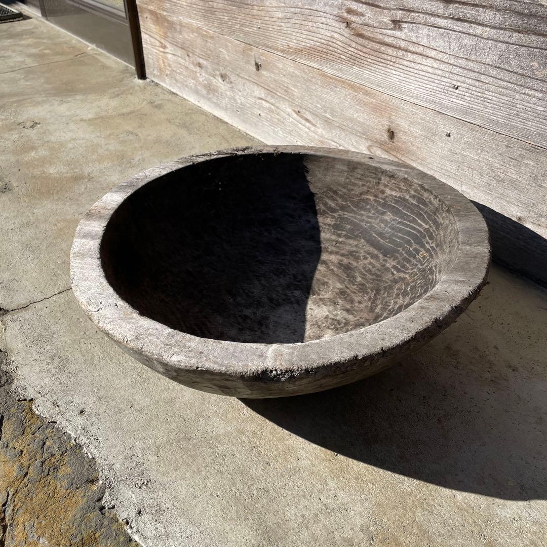 時代不明　シャビーな木鉢　木製 丸型ボウル 使用感あり