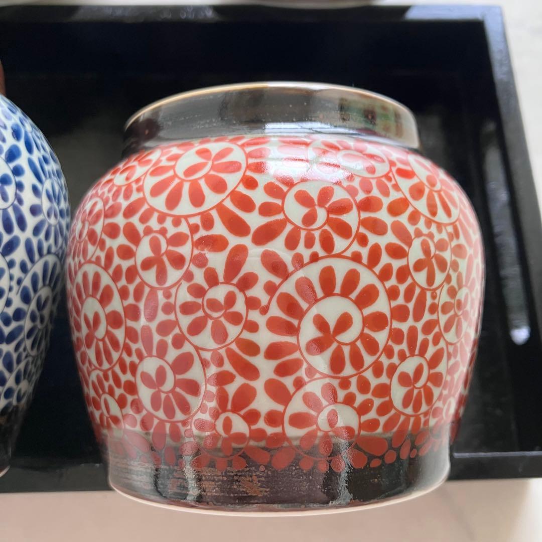 美品♡有田焼♡かわいいうさぎの蓋付き壺♡おぼんセット清秀♡小壺♡茶壺・茶器・陶器