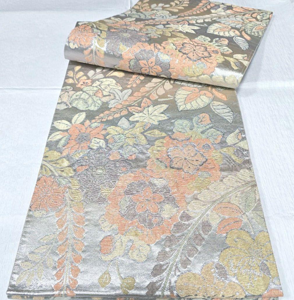 オレンジベージュ糸巻訪問着と袋帯・帯揚げ帯締めの4点フルセット