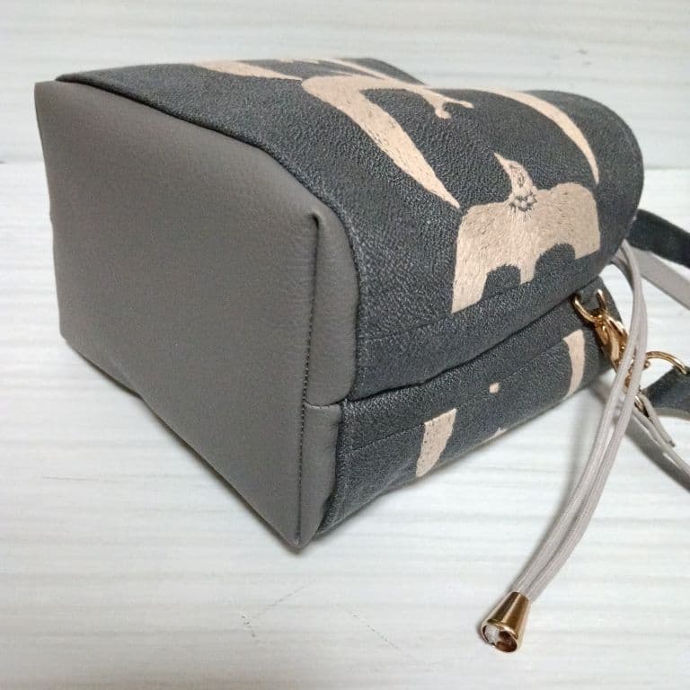 ミナペルホネン　ポケット巾着バッグ　go!　ダークグレー　鳥さん