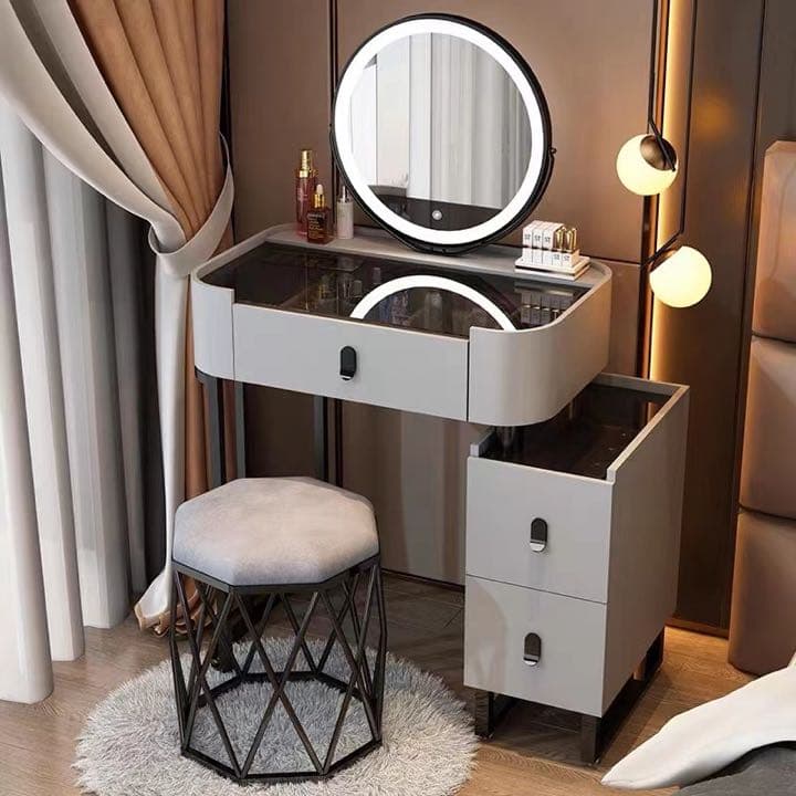 ドレッサー ベージュ　化粧台 おしゃれ テーブル 安い シンプル 椅子付き