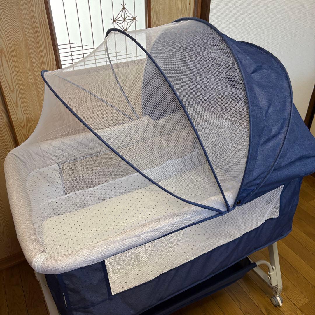 ベビーベッド 添い寝 高さ6段階 蚊帳 キャスタ 収納・持運びバッグ付 簡単組立