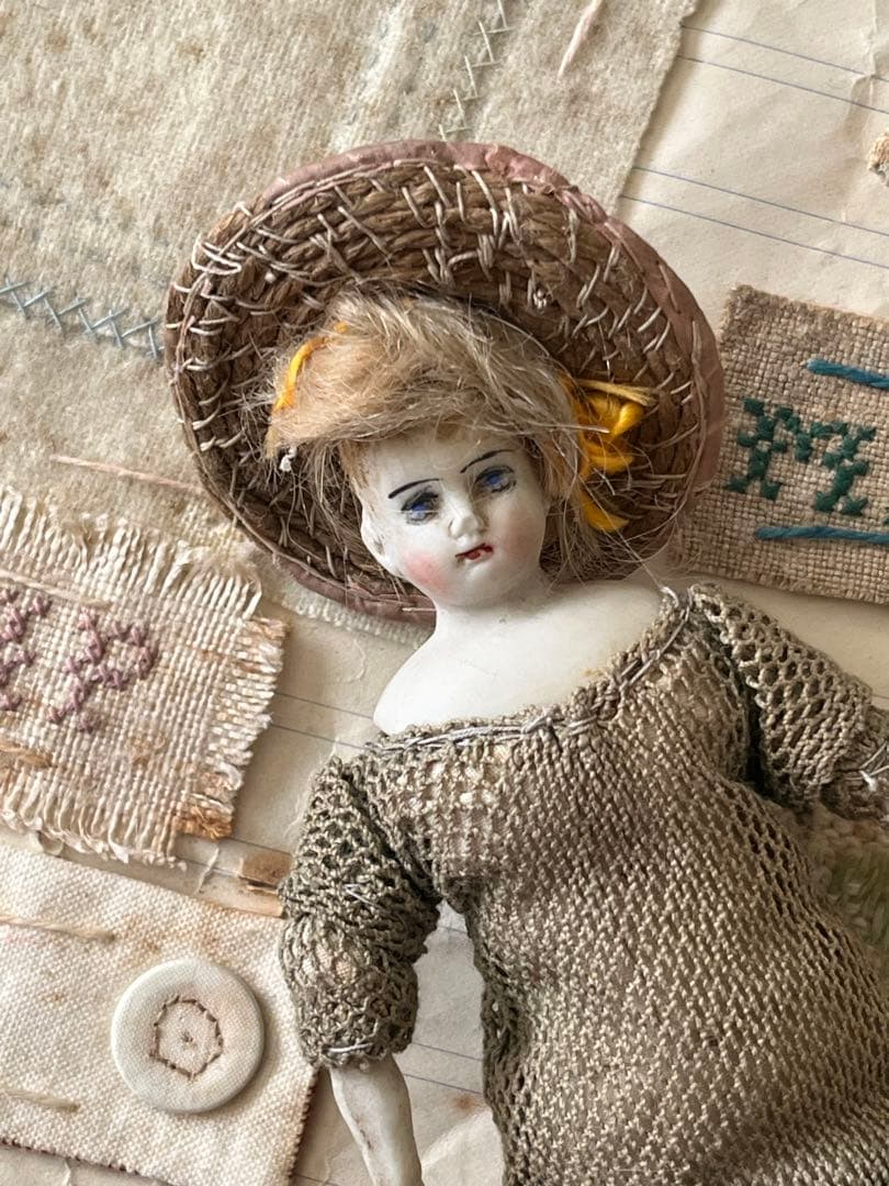 アンティークビスクドール陶器小さなドールミニョネット レトロ人形ハンドメイド