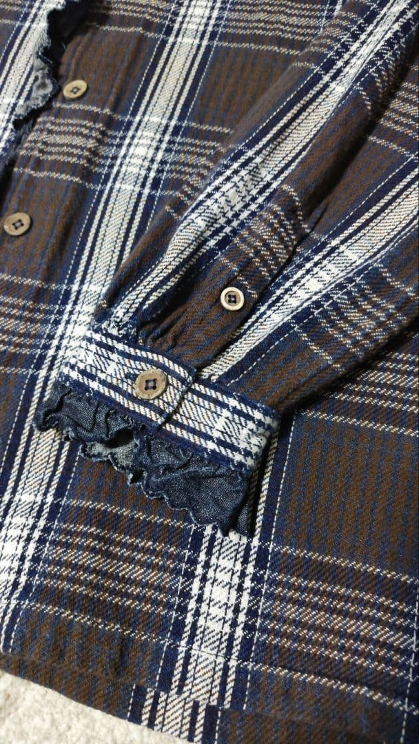 45R 藍ざっくりネルフリルブラウス