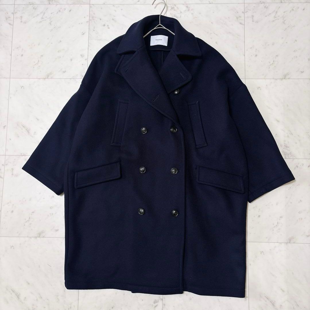 極美品 フレームワーク 23AW ロングPコート ダブルフェイス ゆったり 紺