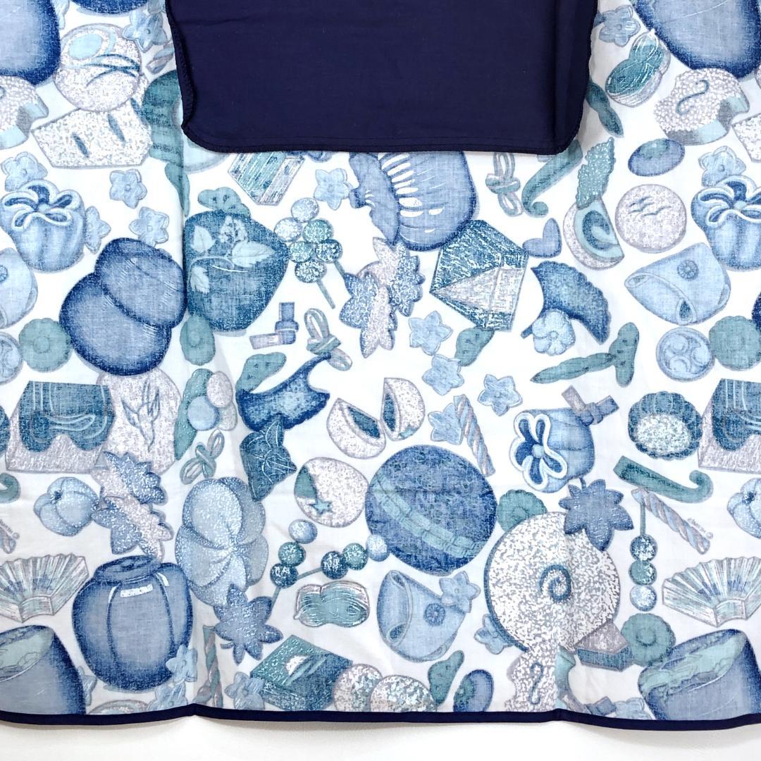 【美品・箱付き】エルメス／調理用エプロン 和洋折衷絵柄／ネイビー