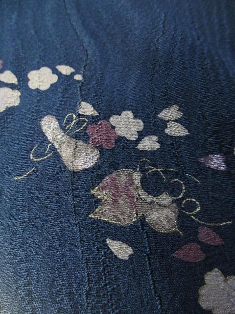 未着用に近い！美品＊お宝尽し＆花柄＊鉄紺色＊訪問着＊横幅大＊１６４ｃｍ＊裄６９