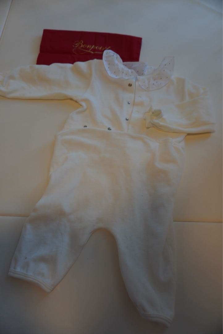 Bonpoint グレー 猫刺繍 セーターロンパース