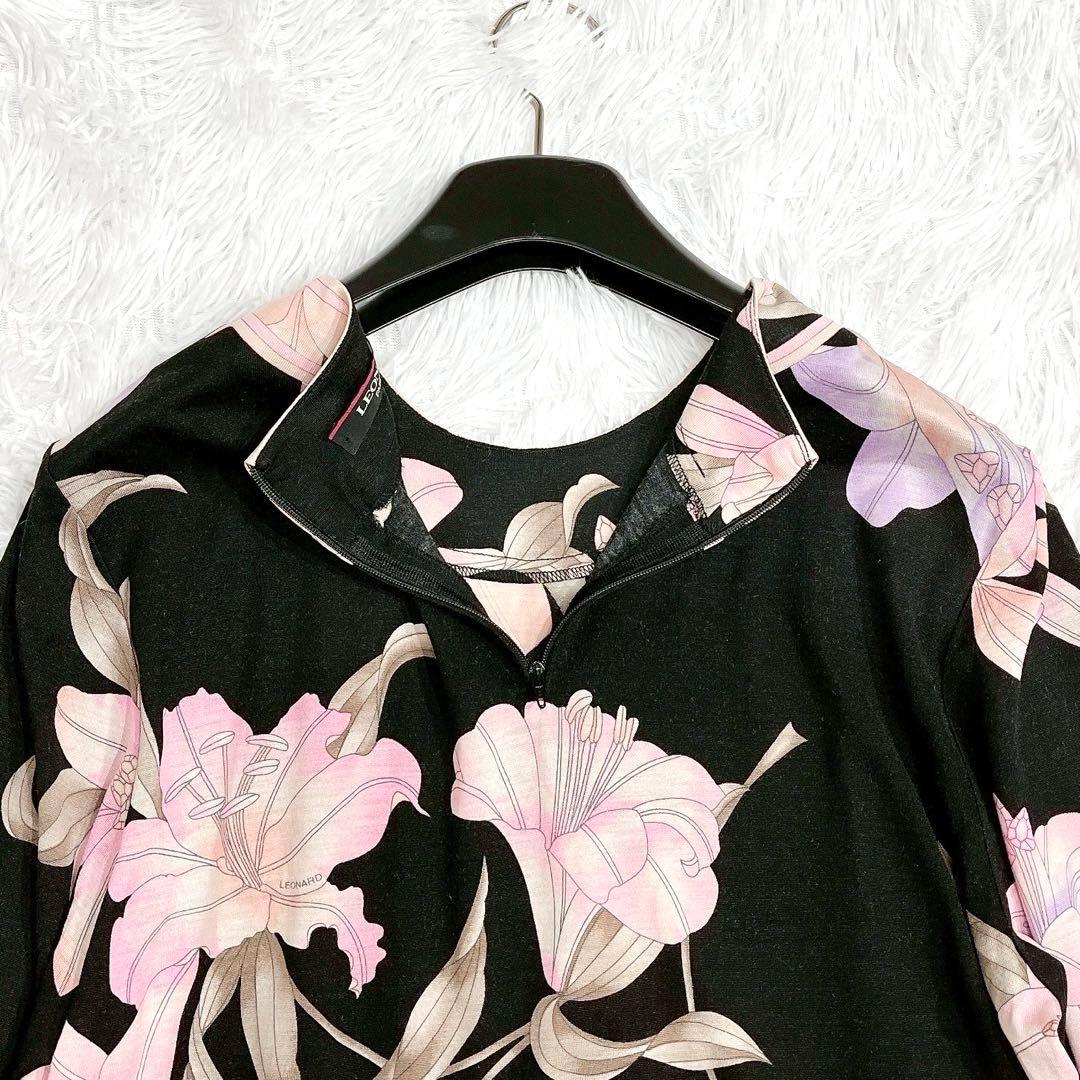 ★LEONARD★シルク混 花柄 フラワー ブラウス ブラック黒 サイズ42