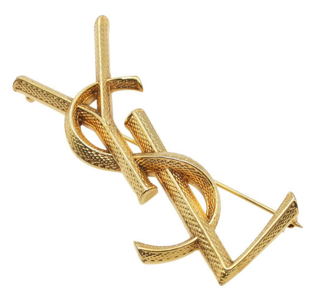 R2532 超美品 サンローラン YSL ロゴ ブローチ
