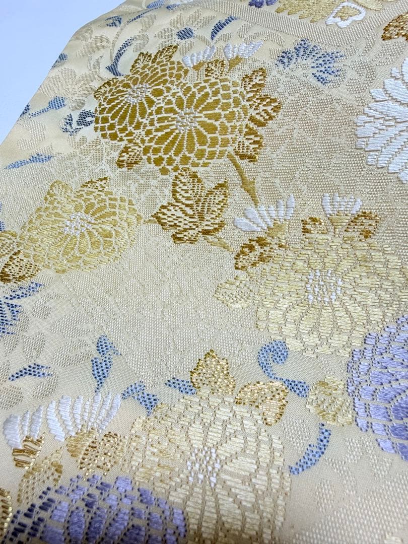 高級 袋帯 六通柄 唐織 ベージュ 七宝柄 フォーマル 訪問着 留袖 色無地