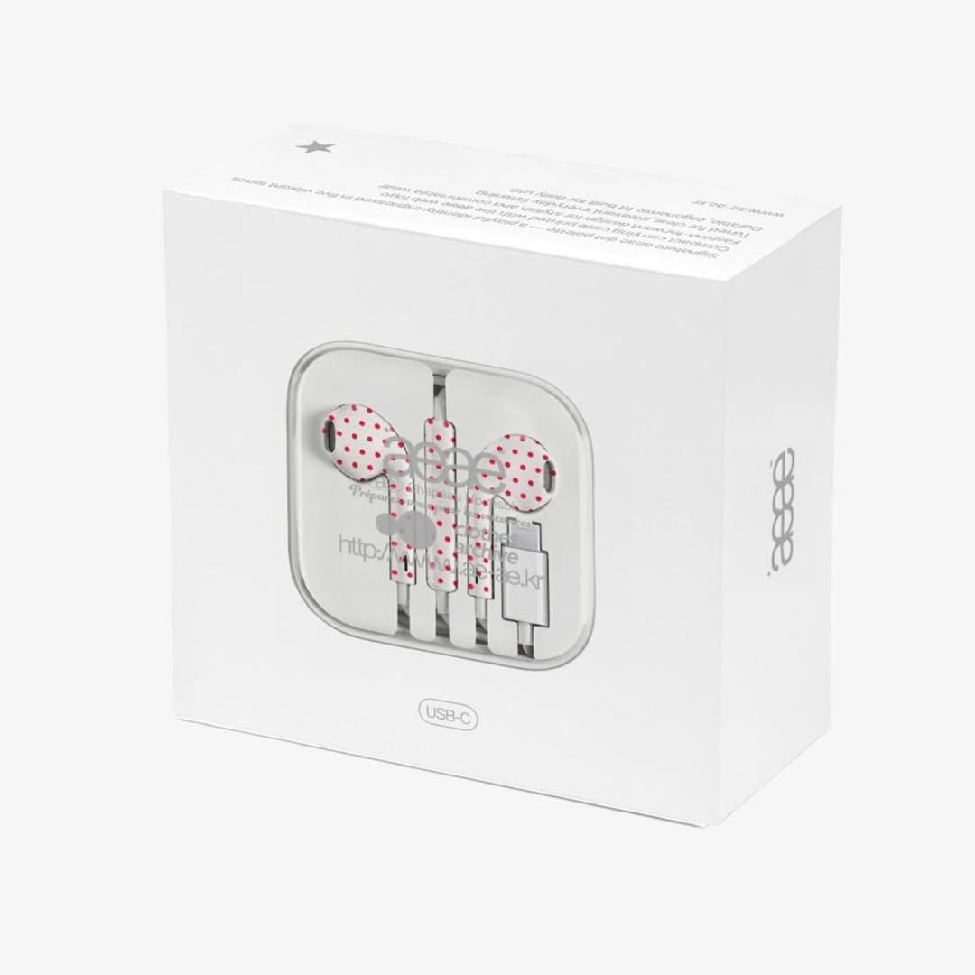 【日本未発売韓国限定】aeae有線イヤホンドット柄 ホワイト/レッド USB-C
