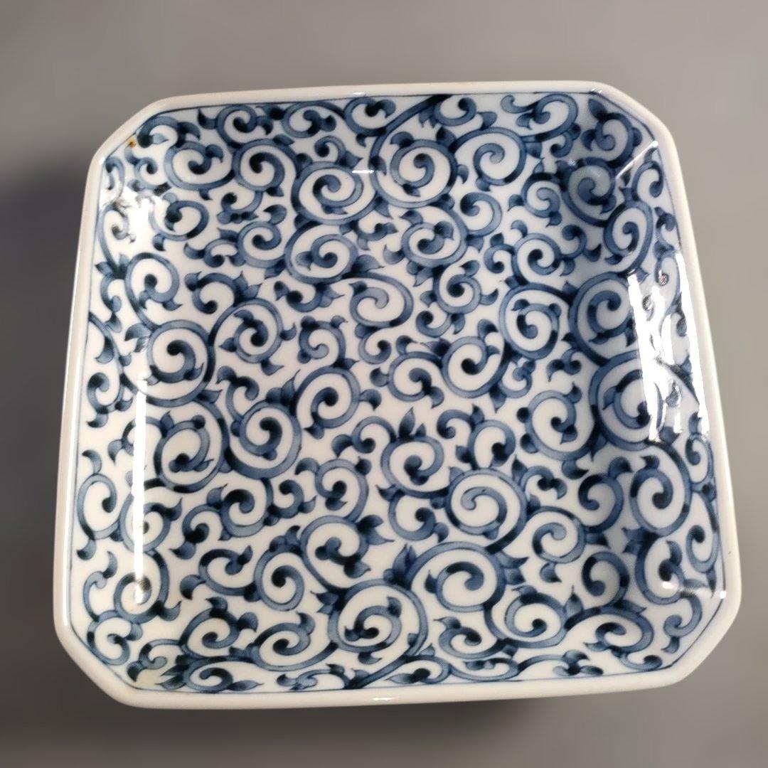 A1385-6/たち吉 橘吉/染付蛸唐草文四方皿5客/銘々皿/飾皿/懐石道具/